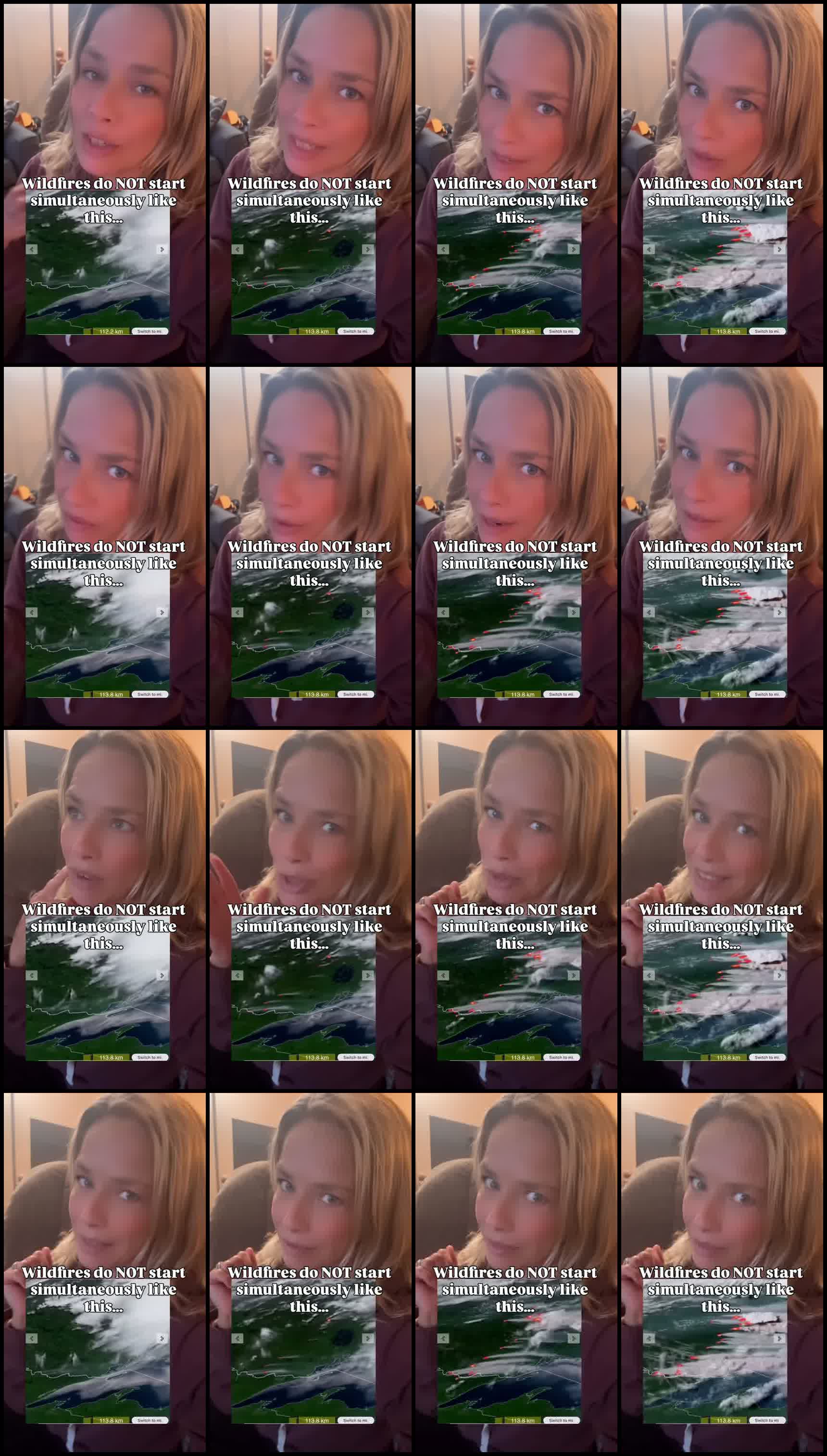 Frame sheet from Instagram Reel showing wildfire hotspot-map overlay